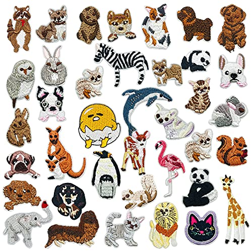 Woohome 37 PCS Mixed Animal Iron On Patches Dog Cat Zebra Elephant Lion Penguin Sew On Patches DIY Decoration or Repair, Embroidered Appliques for Clothing Backpacks Jeans T-Shirt Caps Shoes