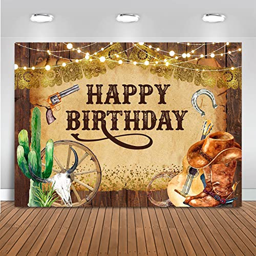 Mocsicka Western Cowboy Birthday Backdrop West Rodeo Cowboy Background Birthday Party Decoration Banner Cowboy Party Decorations (7x5ft (82x60 inch))