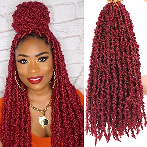 ZRQ 24 Inch Pre-twisted Butterfly Locs Crochet Hair 6 Packs Goddess Long Distressed Faux Locs Crochet Braids Hair Burgundy Pre-looped Messy Bohemian Butterfly Braids Hair BUG#