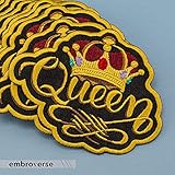 EMBROVERSE Queen Patch - Embroidered Gold Crown - Iron On Cool Patches - Size: 4.1 x 3.1 inches