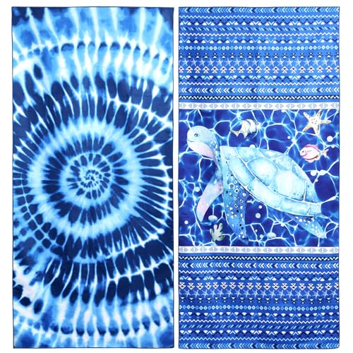 2 Pack Microfiber Beach Towel, Blue and Blue Oversized Pool Towel 75”x 35”, Sand-Free Quick Drying Camping Super Absorbent Bath Blanket, Soft Breathable and Lightweight