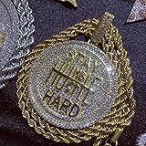 ICEDIAMOND 14K Gold Plated Stay Humble-Hustle Hard Encourage Pendant Necklace, Iced Out CZ Diamond Hip Hop Charm Jewelry for Men Women (Gold)