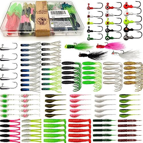 VMSIXVM Crappie Lures Tube Lures Jigs Heads Worms Swimbaits Kit, 165, 124, 50 Pcs Pre-Rigged Crappie Jigs Tube Hooks Soft Plastic Grub Worms Baits for Bass Trout Freshwater Saltwater Fishing