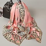 ANDANTINO 100% Pure Mulberry Silk Scarf 43" Large Square Lightweight Headscarf& Shawl–Women Hair Wraps-With Gift Packed (Leopard Print-Pink)