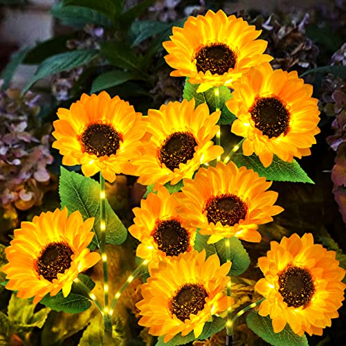 KOOPER Solar Lights Outdoor Decor - Upgraded 3 Pack Solar Garden Lights with 9 Sunflower Lights, Waterproof Solar Outdoor Lights Auto ON/Off Solar Decorative Lights for Garden, Patio, Yard