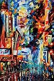 ART.COM Canvas Wall Art Prints Night Broadway by Leonid Afremov, Abstract Decor, 16" x 24"