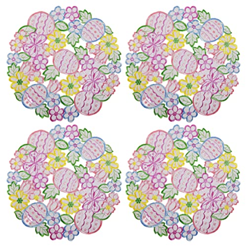 Easte Egg Placemat 14" Set of 4 Cutwork Embroidered Spring Flowery Floral Eggs Dresser Scarf for Home Kitchen Dining Spring Holiday Tabletop Decoration (Placemat 14" Set of 4, Easter Eggs-2)