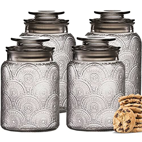 4pc Vintage Glass Canister Set with Airtight Lids - For Kitchen Food Storage and Organization