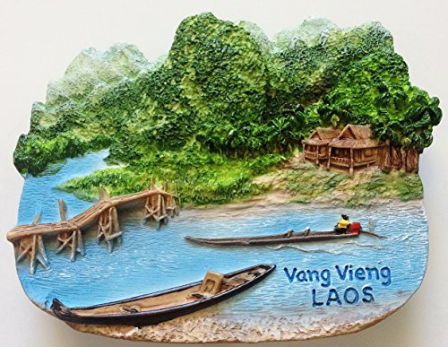 Nam Song River Vang Vieng LAOS Resin 3D fridge Refrigerator Thai Magnet Hand Made Craft.