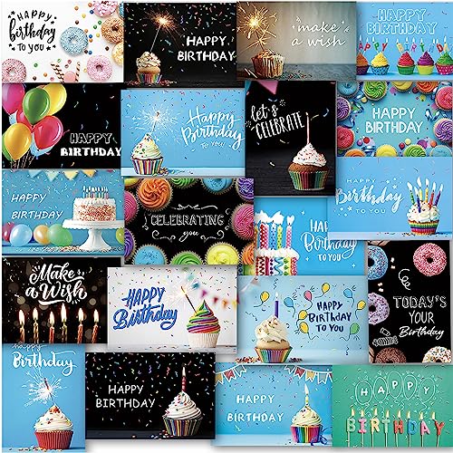 160 Happy Birthday Cards with Envelopes, Birthday Cards Bulk with Short Generic Message Inside, 20 Unique Designs, 4x6 inches, Birthday Cards Assortment for Business and Personal