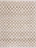 Hauteloom Pertek Modern Checkered Area Rug - Modern Geometric Carpet for Living Room, Kids Room, Nursery - Bohemian Boho Carpet - Cream, Beige, Gold - 7'10" x 10'