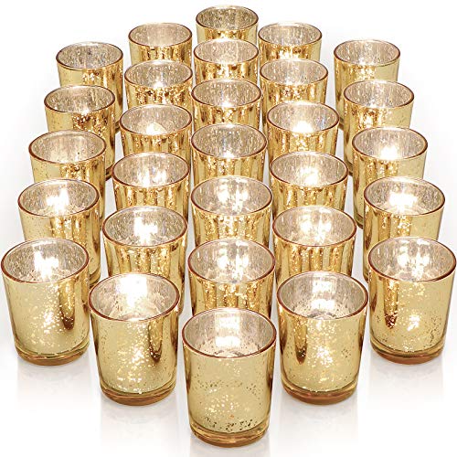 LETINE Gold Votive Candle Holders Set of 36 - Speckled Mercury Gold Glass Candle Holder Bulk - Ideal Fall Decor for Boho Wedding Centerpiece Table，Halloween & Thanksgiving Decorations Indoor