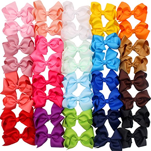 CÉLLOT 40 PCS 4.5 Inch Hair Bows for Girls Grosgrain Ribbon Boutique Hair Bow Alligator Clips Hair Accessories for Baby Girls Toddlers Kids in Pairs