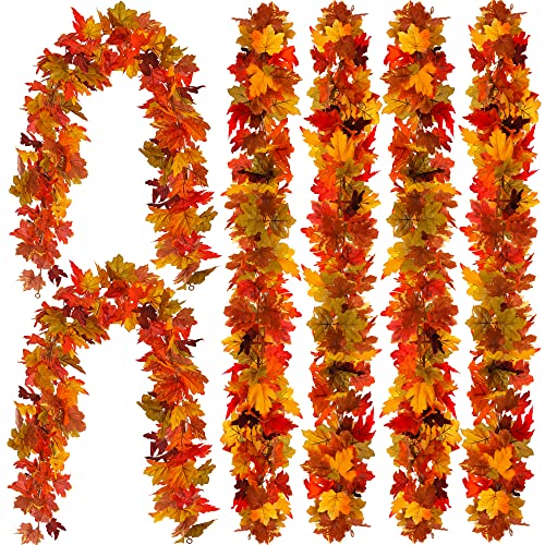 6PCS Fall Maple Leaves Garland, Party Joy 5.6Ft Artificial Maple Leaf Autumn Garland Hanging Fall Vines Table Decorations Front Door Fall Decor Thanksgiving Decorations Decor Outside Indoor Decor