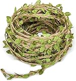 Jute Twine,Jute Burlap Leaf Ribbon 164Feet/50Meters Natural Jute Twine with Green Leaves for Wedding Packing and Garden Decoration Twine