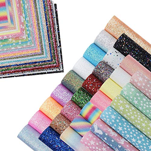 30 Pieces 8x6 Inch Chunky Glitter Faux Leather Sheets and Fine Glitter Leather Sheets for Leather Bows and Earrings Making