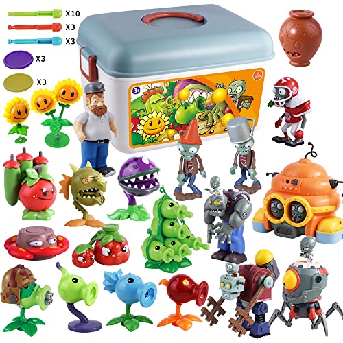 ROLOSO Plants and Zombies Toys Figures vs Peashooter Party Favors Birthday Decorations Supplies Plush Sets Playset Series 2 PVZ Kids Games Books Zomboss Gargantuar with Storage Box