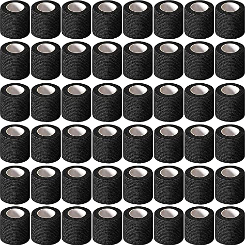 Treela 64 Pack Self Adherent Cohesive Wrap Bandages 2 Inch x 5 Yard Breathable Athletic Tape Self Adhesive Bandage Tape Elastic Rolls for Wrist Ankle(Black)
