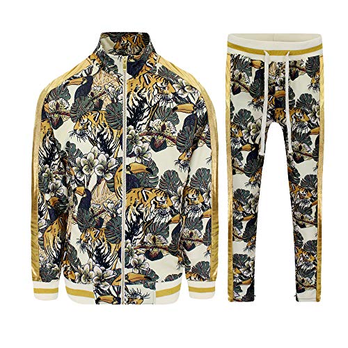 G-Style USA Men's Royal Floral Tiger Track Suit ST559 - Off White - X-Large