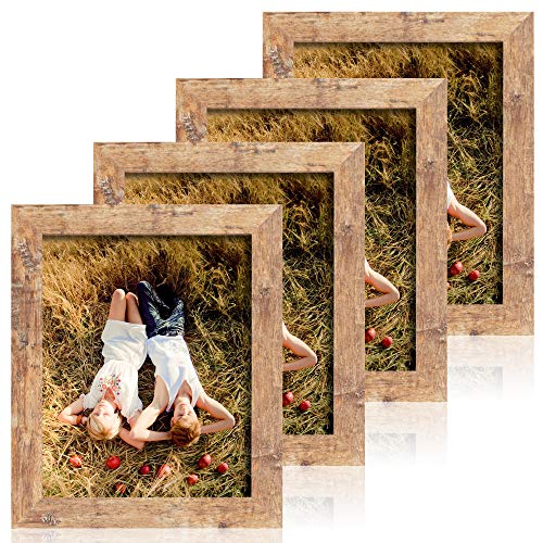 iRahmen 8x10 Picture Frame Set of 4, High Definition Real Glass Rustic Brown Frame, 8 x 10 Photo Frames for Desktop Display and Wall Mounting