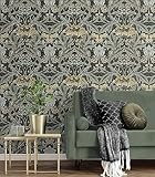 Acanthus Floral Vintage Prepasted Wallpaper (Charocal & Goldenrod)