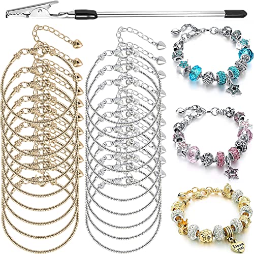 20 Pieces Snake Chain Charm Bracelet with Bracelet Helper Adjustable Snake Charm Bracelet Chains with Heart Lobster Clasp Extender Chain DIY Bracelet Chain for Women Jewelry Making Gifts Supplies