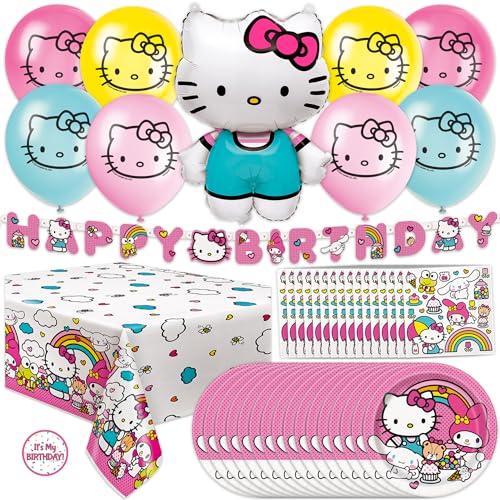 Hello Kitty Birthday Decorations | Serves 16 | Hello Kitty Party Decorations | Balloons, Plates and Napkins, Tablecloth, Banner, Sticker | Officially Licensed