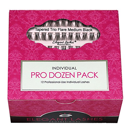 Elegant Lashes Tapered Trio Flare Medium Black Individual Eyelashes (Pro Dozen Pack - 12 Trays) | Cruelty-Free FAUX MINK