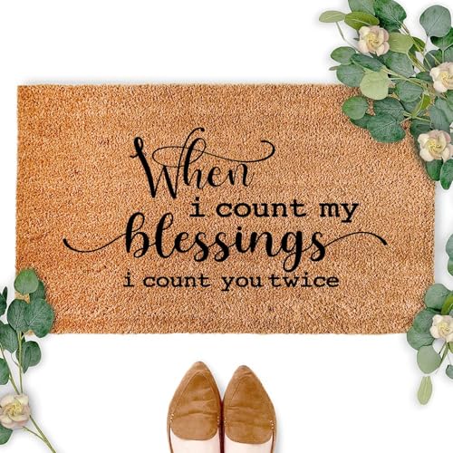 Coir Doormat Non-Slip PVC Backing When I Count My Blessings I Count You Twice Coir Mat 18"x24" Home Family Entryway Outdoor Floor Door Mat Custom Large Size for Home Front Door Back Door Decor