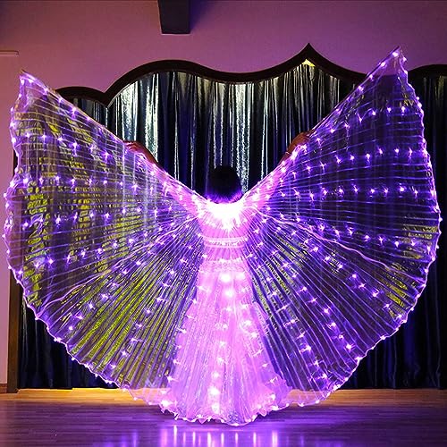 Ragyzity LED Isis Wings Glow Light Up Belly Dance Costumes with Sticks, Led Butterfly Wings,Led Glow Angel Wings, Ideal for Carnival,Stage,Halloween Christmas Party (Adult Purple)