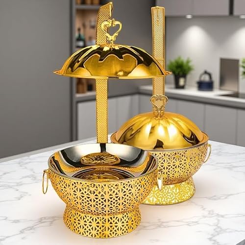 Gold Chafing Dishes for Buffet 2 Pack,8Qt Luxury Chafing Dishes with Stainless Steel,Elegant Hollow-Out Buffet Warmer for Weddings, Parties, Catering & Events