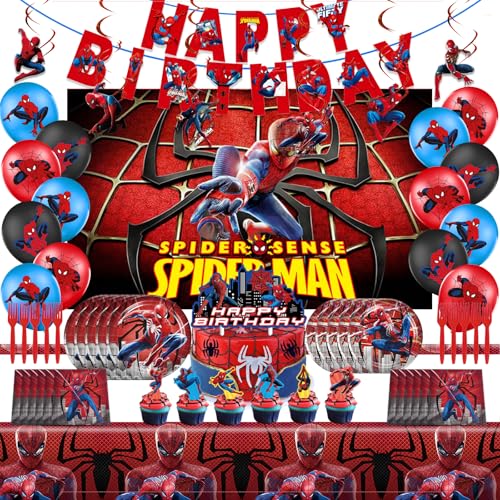 Cartoon Birthday Party Supplies,Cartoons Theme Party Decoration Set for Kids,Include Happy Birthday Banner,Hanging Swirl, Backdrop,Plates, Napkins,Tablecloth and More for Boys Kids Party Decoration
