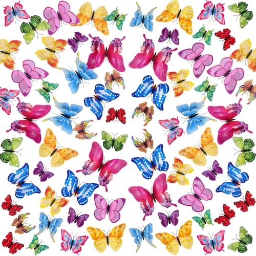 3D Butterfly Wall Decor 96Pcs Double Layer Butterfly Stickers with Magnets for Party Decorations Locker Decor Refrigerator Decal