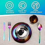 Honeydak 36 Pcs Stainless Steel Utensils Camping Tableware Kit Include Set of 6 Plate Bowl Cups Spoons Forks Knives Flatware Set for Backpacking Camping Hiking and Picnic(Rainbow Color)