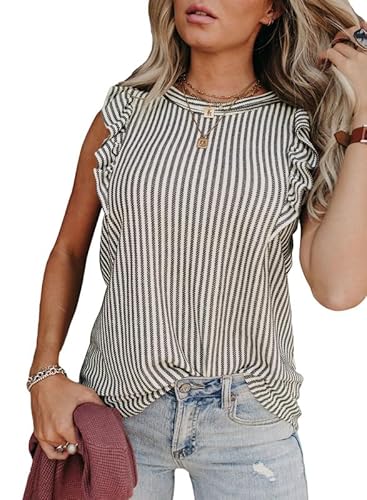 SHEWIN Womens Tank Tops Causal Summer Tops for Women Lightweight Ruffled Sleeve Shirts Spring Tops for Women,(US 16-18) XL,Gray