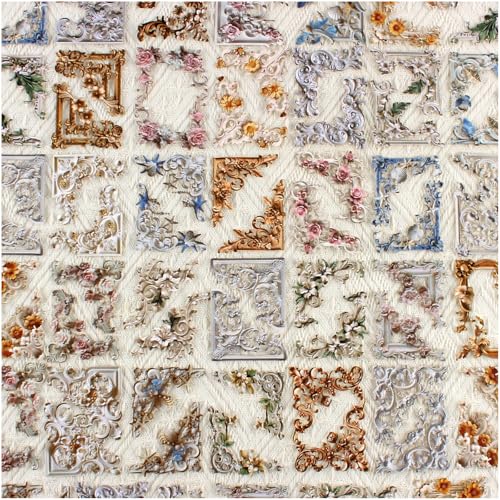 Diuhofart Thick Baroque Embossed Paper Corner Embellishments for Scrapbooking, 120 Pieces 3D Retro Decorative Frame, Collage Materials for Junk Journaling Supplies, Album