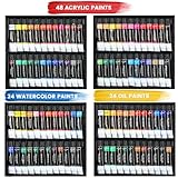 MERRIY 155-Piece Artist Painting Kit with French Easel, 48 Colors Acrylic Paints, 24 Colors Oil Paints, 24 Colors Watercolor Paints, Professional Paint kit for Adult, Artist, Beginner