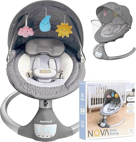 Jool Baby Nova Swing for Newborns - Electric Motorized Infant Swing, Bluetooth Music, 10 Preset Melodies, Remote (Updated Model, Gray)