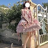 Pink Lolita Dress Women Summer Sleeveless JSK Lolita Dress Sweet Hurdleneck Lolita Dress Birthday Party Dress for Young Girls (Pink Full Set, XL)