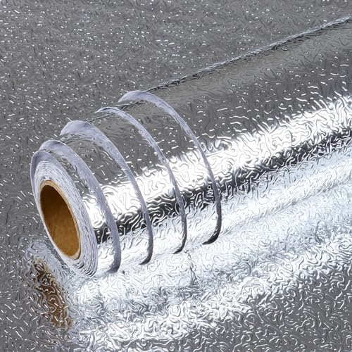 VEELIKE Kitchen Backsplash Wallpaper Peel and Stick Aluminum Foil Contact Paper Self Adhesive Oil-Proof Heat Resistant Wall Sticker for Countertop Drawer Liner Shelf Liner (15.74x118.11inches)