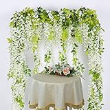 Lvydec Wisteria Artificial Flowers Garland, 4Pcs Total 28.8ft White Artificial Wisteria Vine Silk Hanging Flower for Home Garden Outdoor Ceremony Wedding Arch Floral Decor