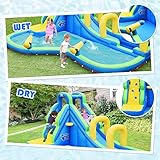 HONEY JOY Inflatable Water Slide, 5 in 1 Water Park Castle Bouncy House w/Water Cannons, Long Slide w/Arch, Indoor Outdoor Blow Up Waterslide Inflatables for Kids and Adults Backyard(With 750w Blower)