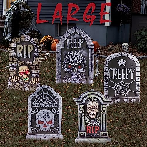 25.5inch DIY Halloween Decorations Outdoor Tombstones Decor Large,5PCS Huge Scary Halloween Yard Sign Decorations,Waterproof Graveyard Tombstone Halloween Tombstones & Cemetery Outdoor Decorations