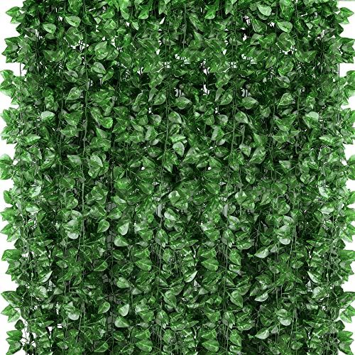 ZYIGYI 360 Feet 48 Pack Fake Greenery Hanging Garland, Ivy Leaf Plants, Vine Leaves, Fake Flowers Foliage for Bedroom Garden Wall Decor
