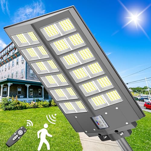 Jadisi 1-Pack Solar Parking Lot Lights,4800W Solar Street Light 240000LM Dusk to Dawn Street Lights Solar Powered, IP67 Waterproof Solar Wide Angle Lamp with Motion Sensor for Yard, Road