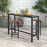 COSTWAY Outdoor Bar Table 55-inch Wide, Narrow Counter Height Dining Table with Waterproof Top and Heavy-Duty Metal Frame, Rectangular Pub Table for Garden Patio Backyard Poolside, Black