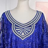 HD Blue Nigerian Lace Dress Emboridery V Neck Caftan for Woman African Lace Gele Headwrap