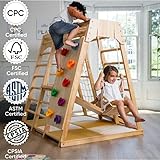 Avenlur Magnolia Indoor Playground 6-in-1 Jungle Gym Montessori Waldorf Style Wooden Climber Playset Slide, Rock Climbing Wall, Rope Wall Climber, Monkey Bars, Swing for Toddlers, Children Kids 2-6yrs