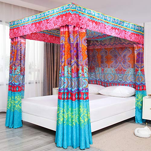 Pangzi Bohemian 4 Corner Post Bed Curtain Canopy Bed Curtain Drapes for Adults Girls (Full, Red)