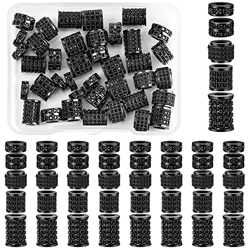 Yinkin 40 Pieces Zircon Rhinestone Beads Tube Column Pave Bead Charms Cubic Zirconia Big Hole Spacer Jewelry Bracelet Connector Crystal for DIY(Black)